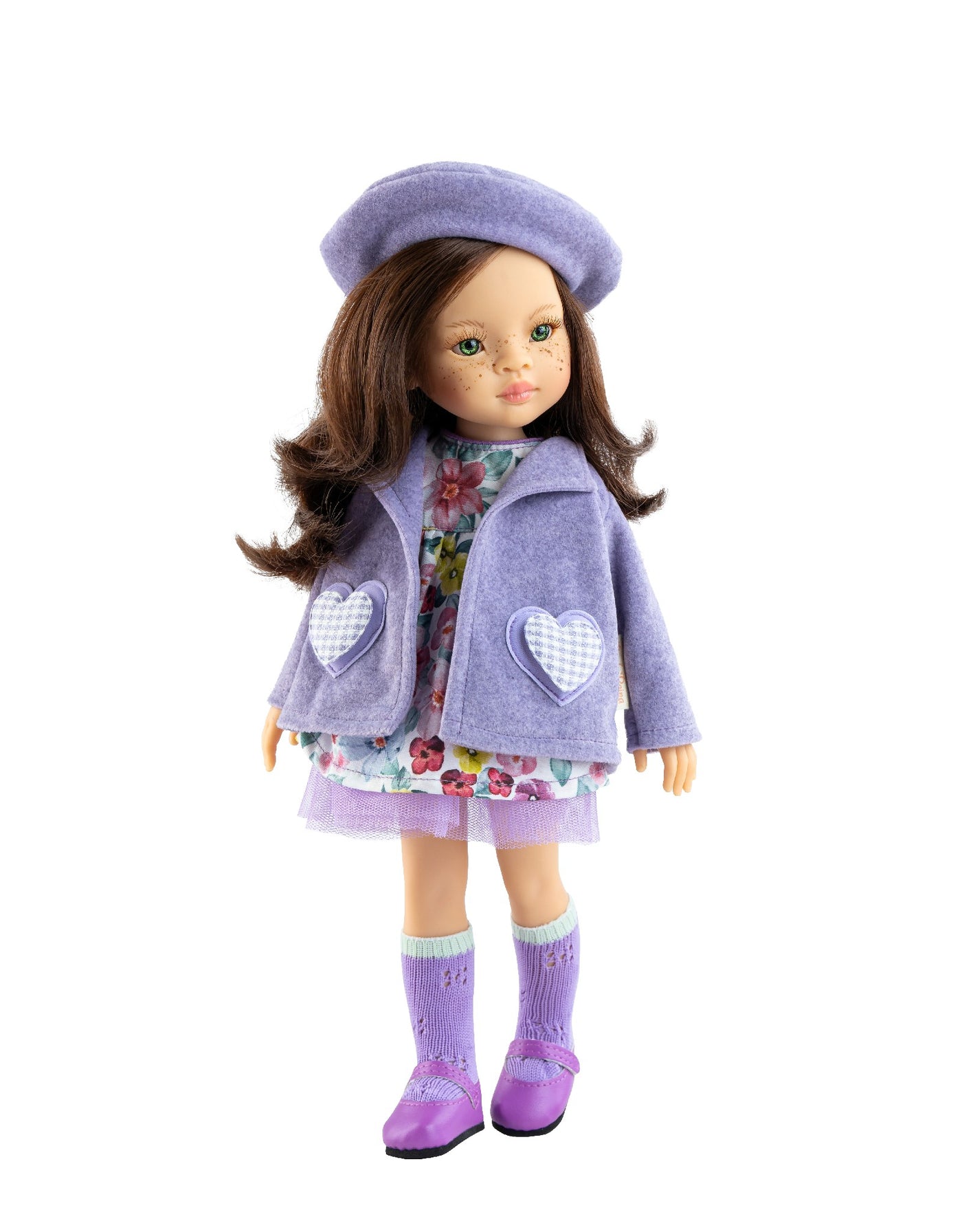 Las Amigas Doll - Sofia - Floral dress, coat, beret, lilac socks and shoes - Paola Reina