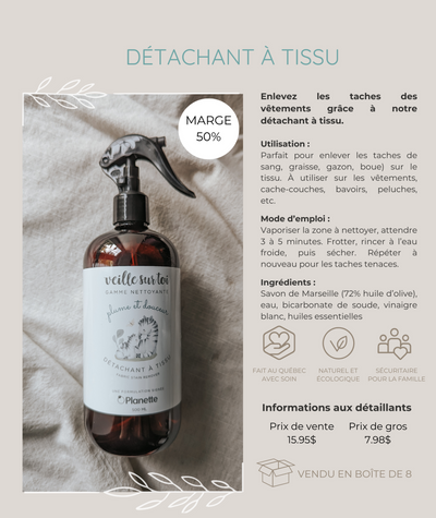 Gamme nettoyante - Détachant à tissu - 500 ml - Boite de 8 - Veille sur toi & Planette