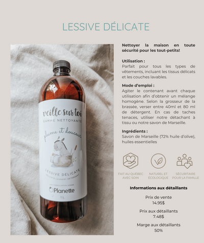 Gamme nettoyante - Lessive délicate - 1L - Boite de 6 - Veille sur toi & Planette