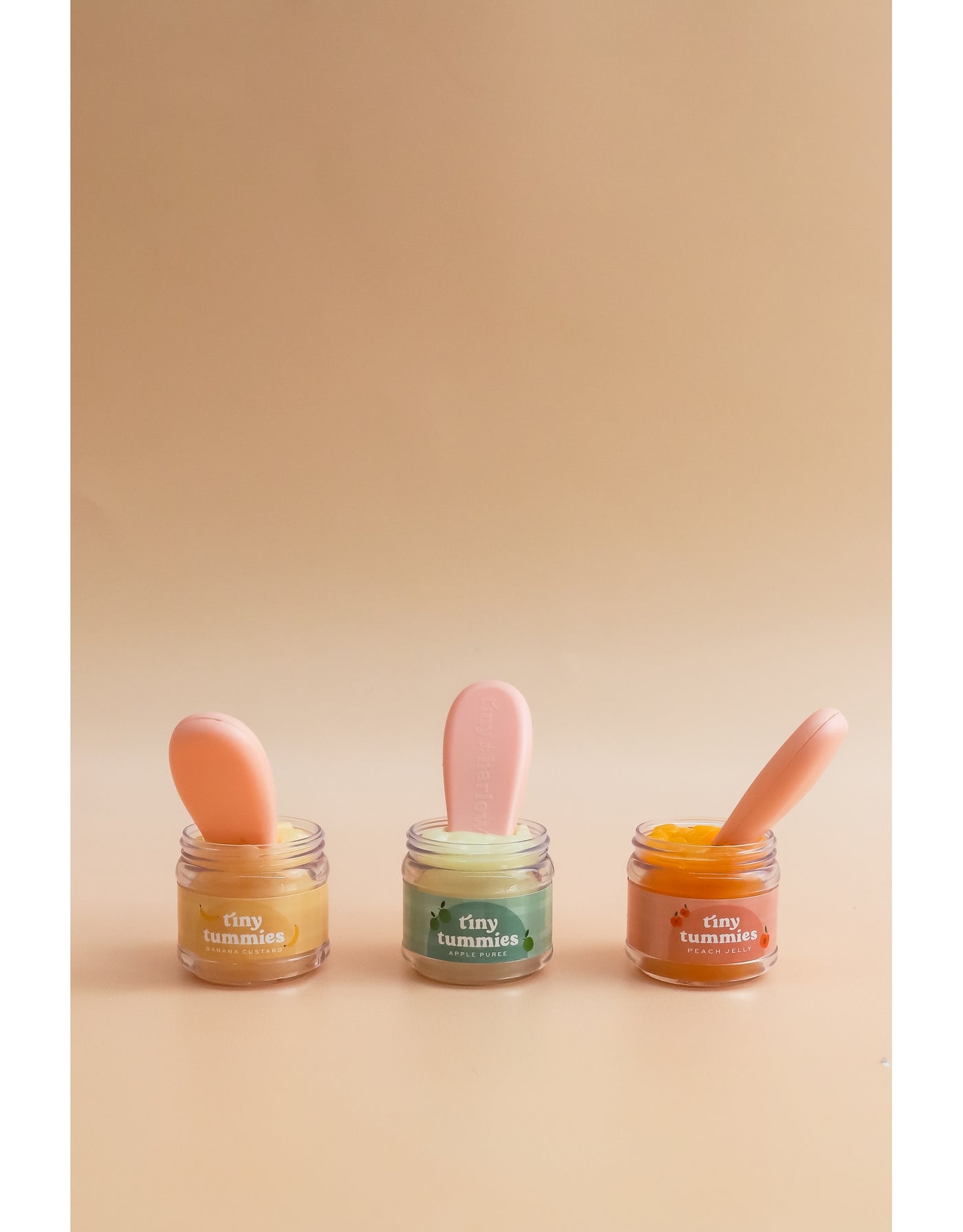 Box of 72 Tiny Tummies Jar and Spoon Sets - Peach - Tiny Harlow