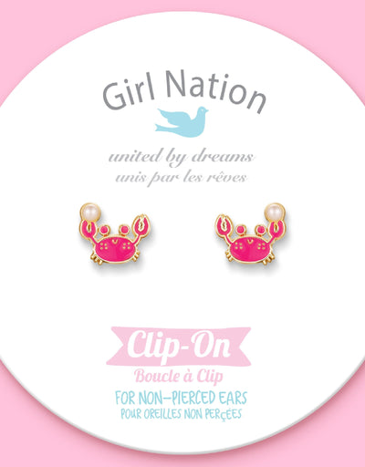 Boucles d'oreilles à clip en émail - Crabe avec perle - Girl Nation