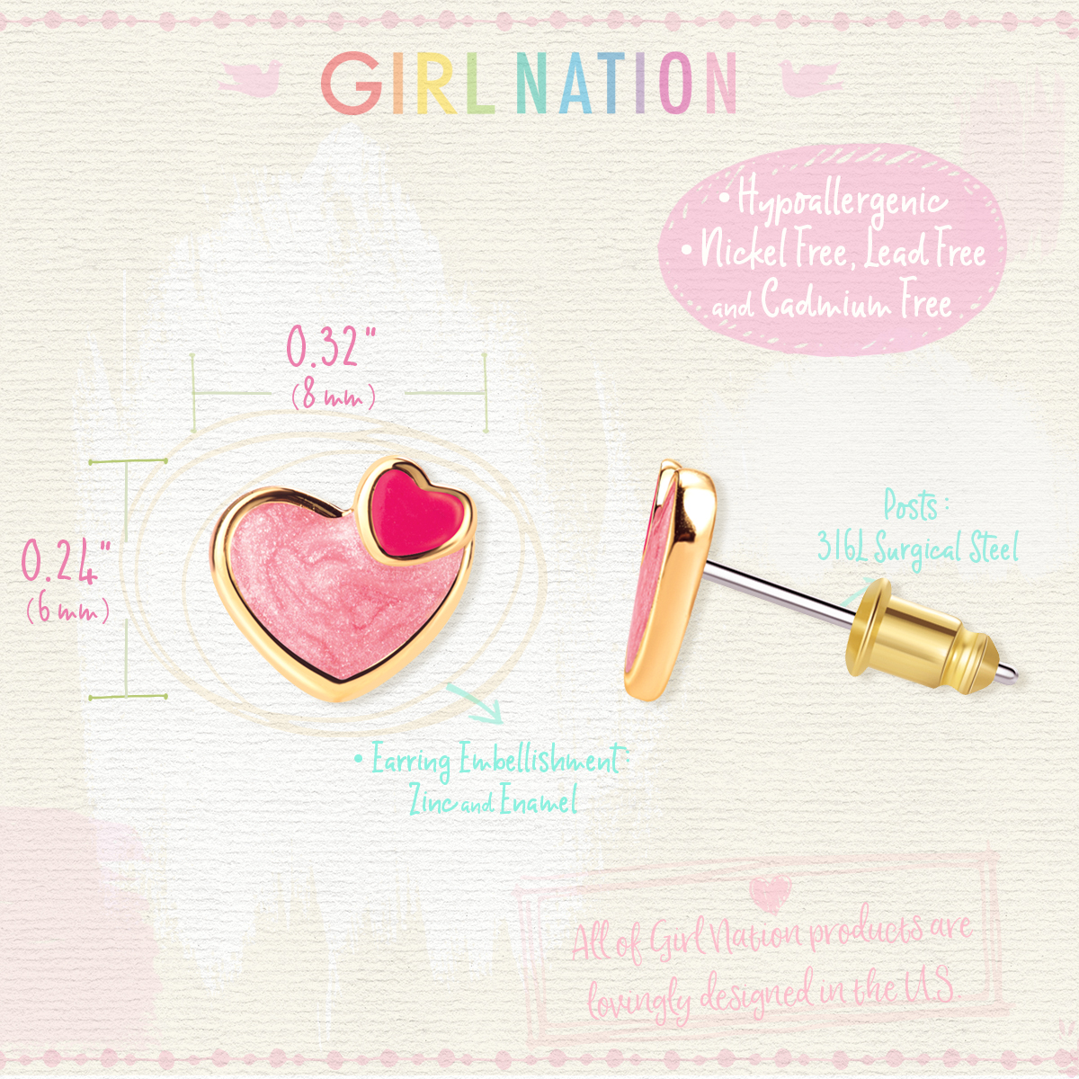 Enameled earrings - Heart 2 heart - Girl Nation