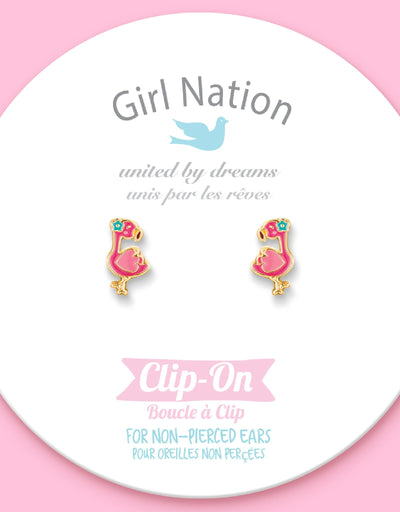 Boucles d'oreilles à clip en émail - Flamant rose fantastique - Girl Nation