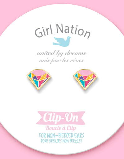 Boucles d'oreilles à clip en émail - Diamant multicolore - Girl Nation