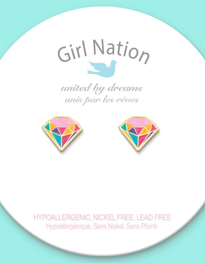 Boucles d'oreilles en émail - Diamant multicolore - Girl Nation