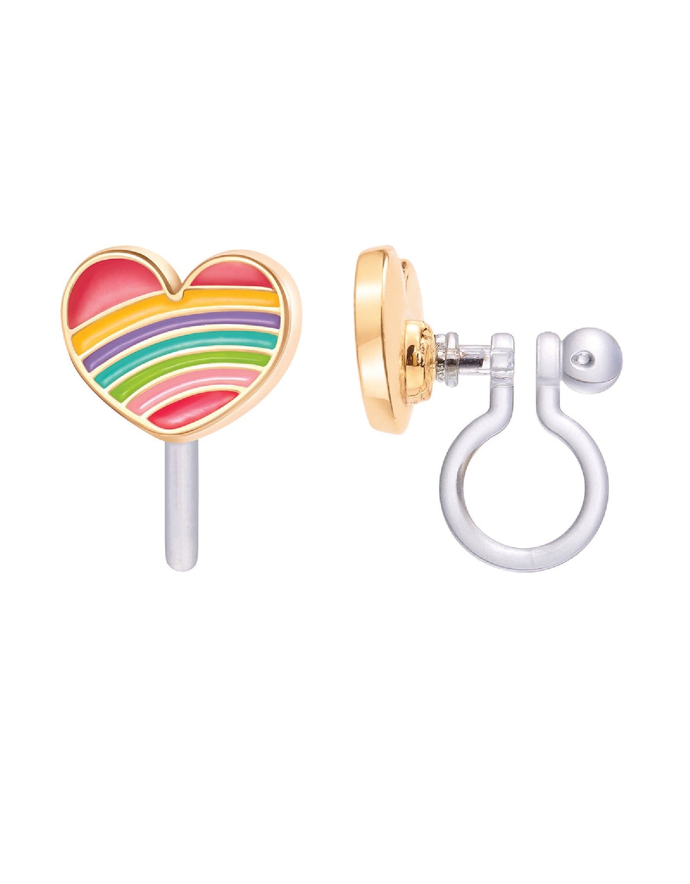 Boucles d'oreilles à clip en émail - Coeur arc-en-ciel - Girl Nation