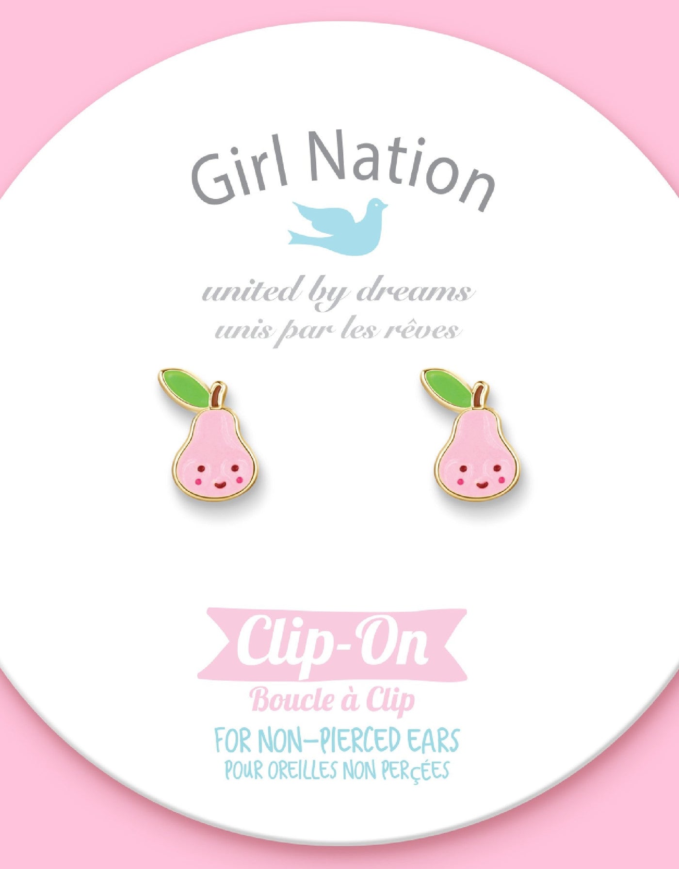 Boucles d'oreilles à clip en émail - Poire rose - Girl Nation