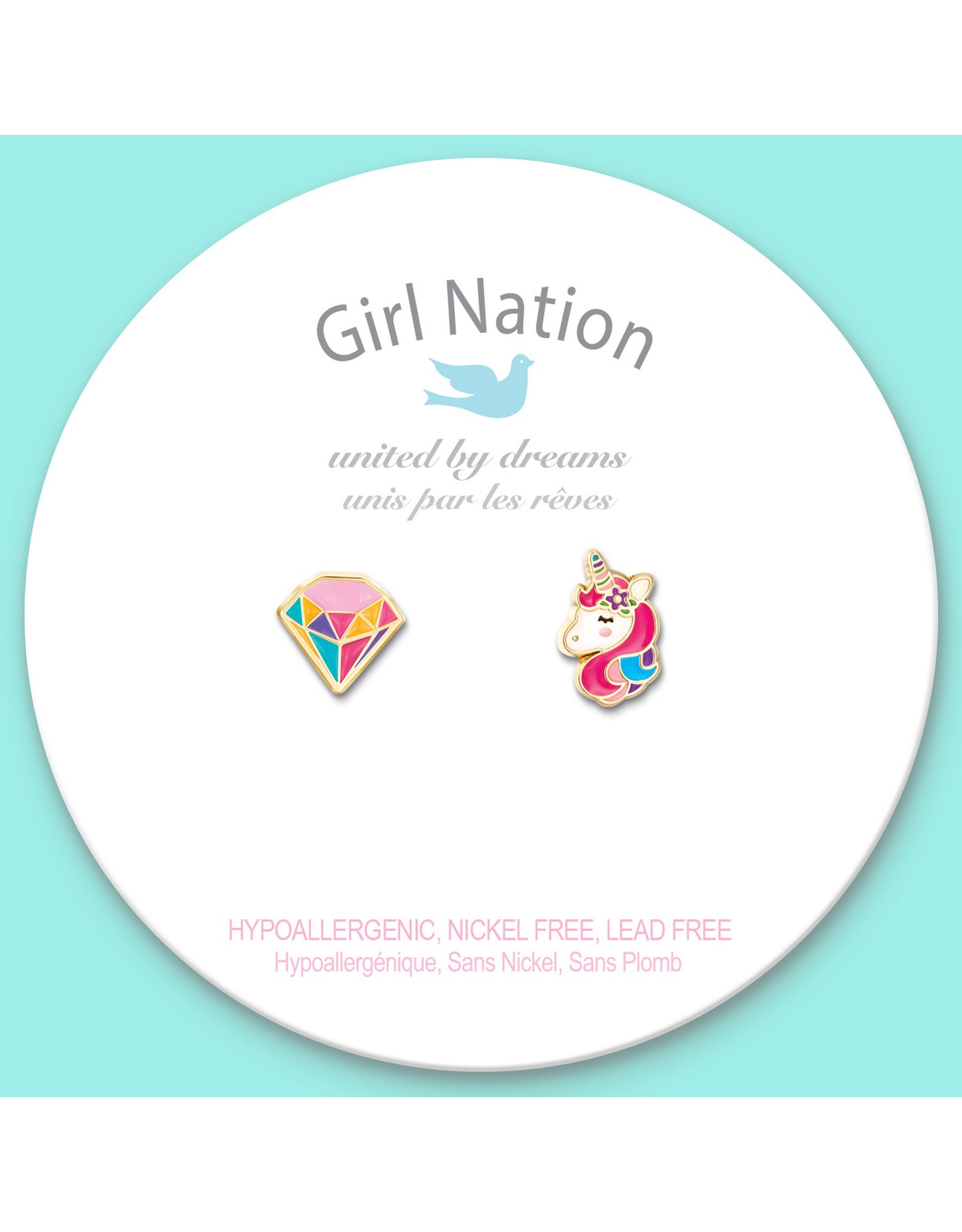 Boucles d'oreilles en émail - Mix licorne et diamant - Girl Nation