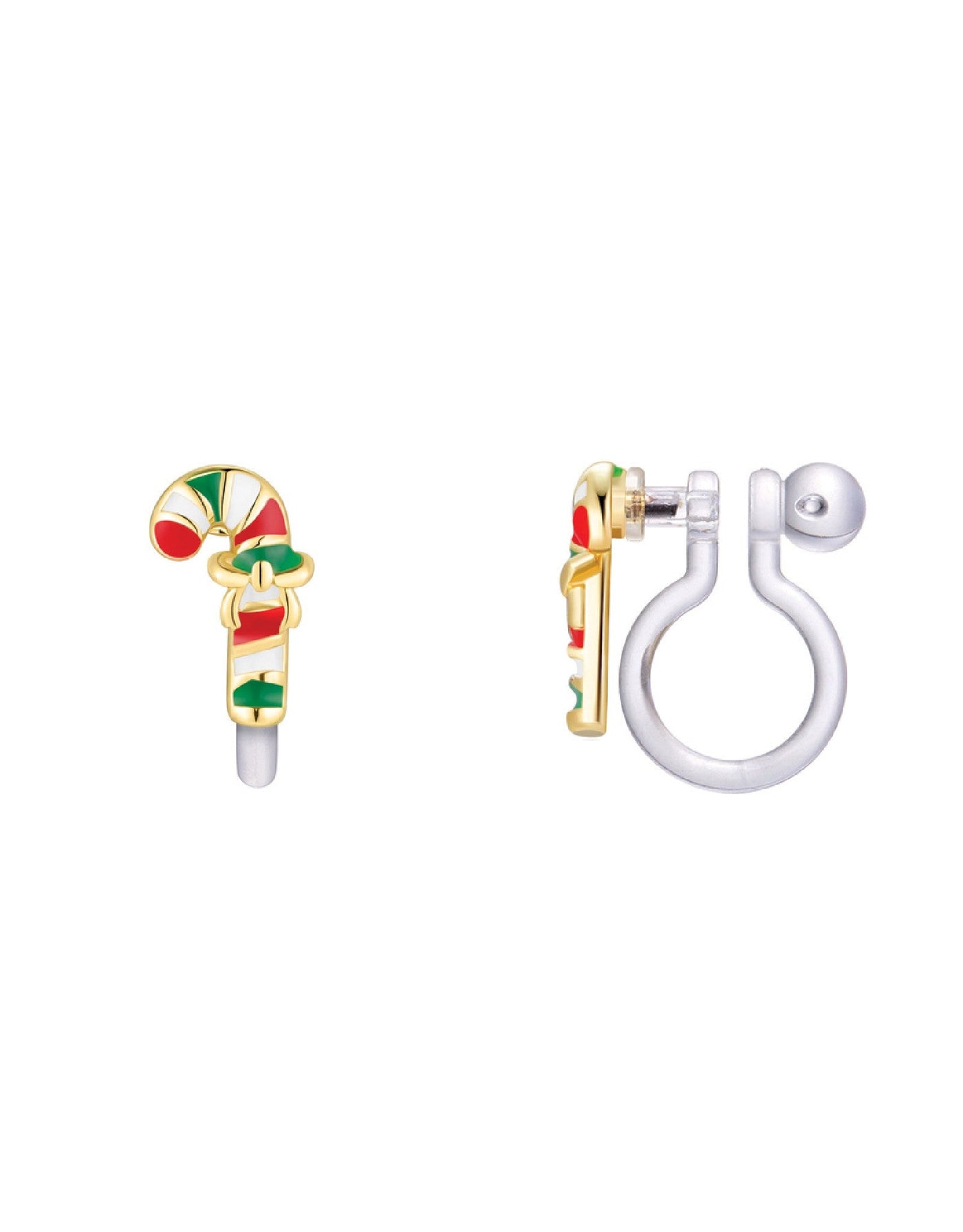 Boucles d'oreilles à clip en émail -Canne de Noël - Girl Nation