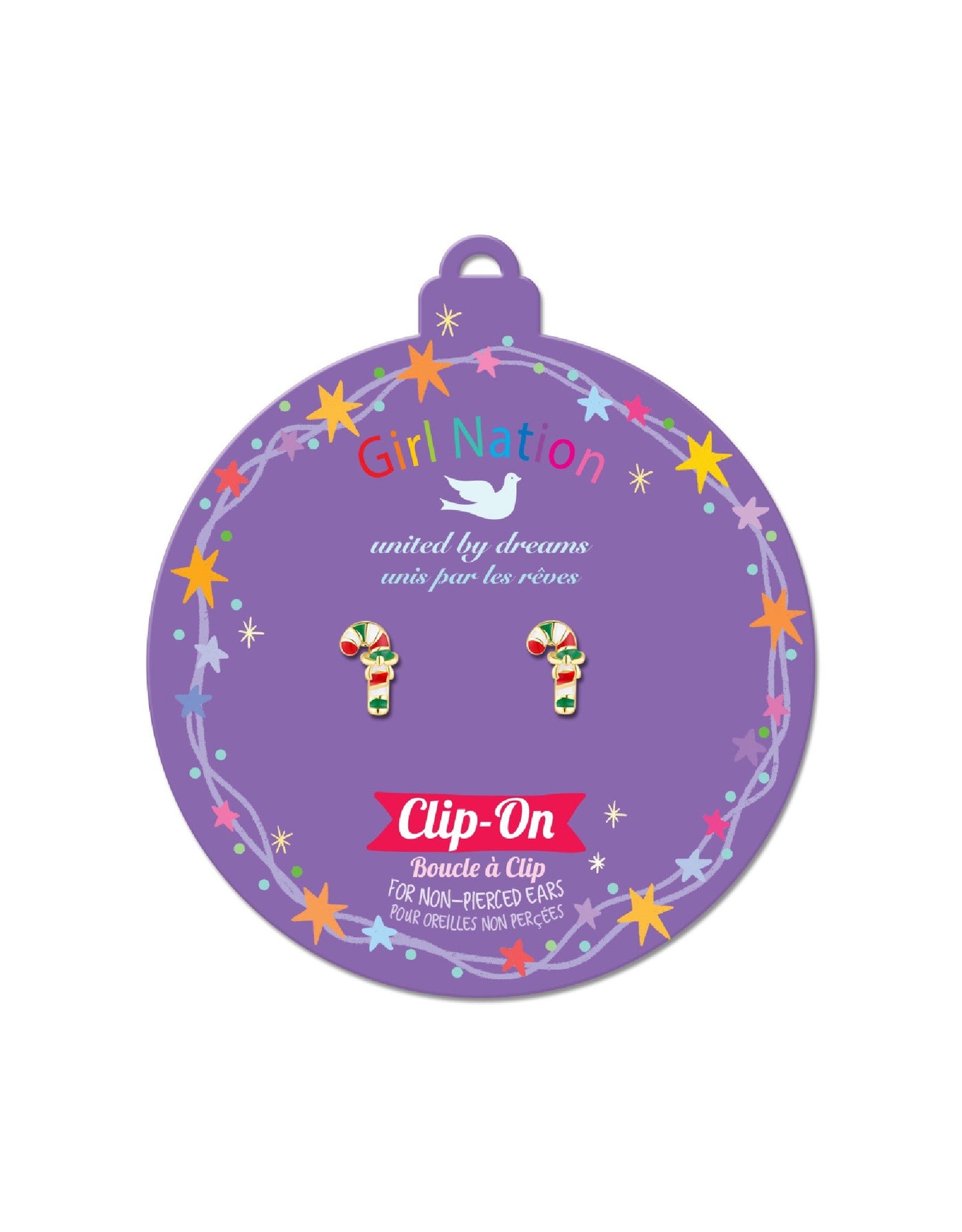 Boucles d'oreilles à clip en émail -Canne de Noël - Girl Nation