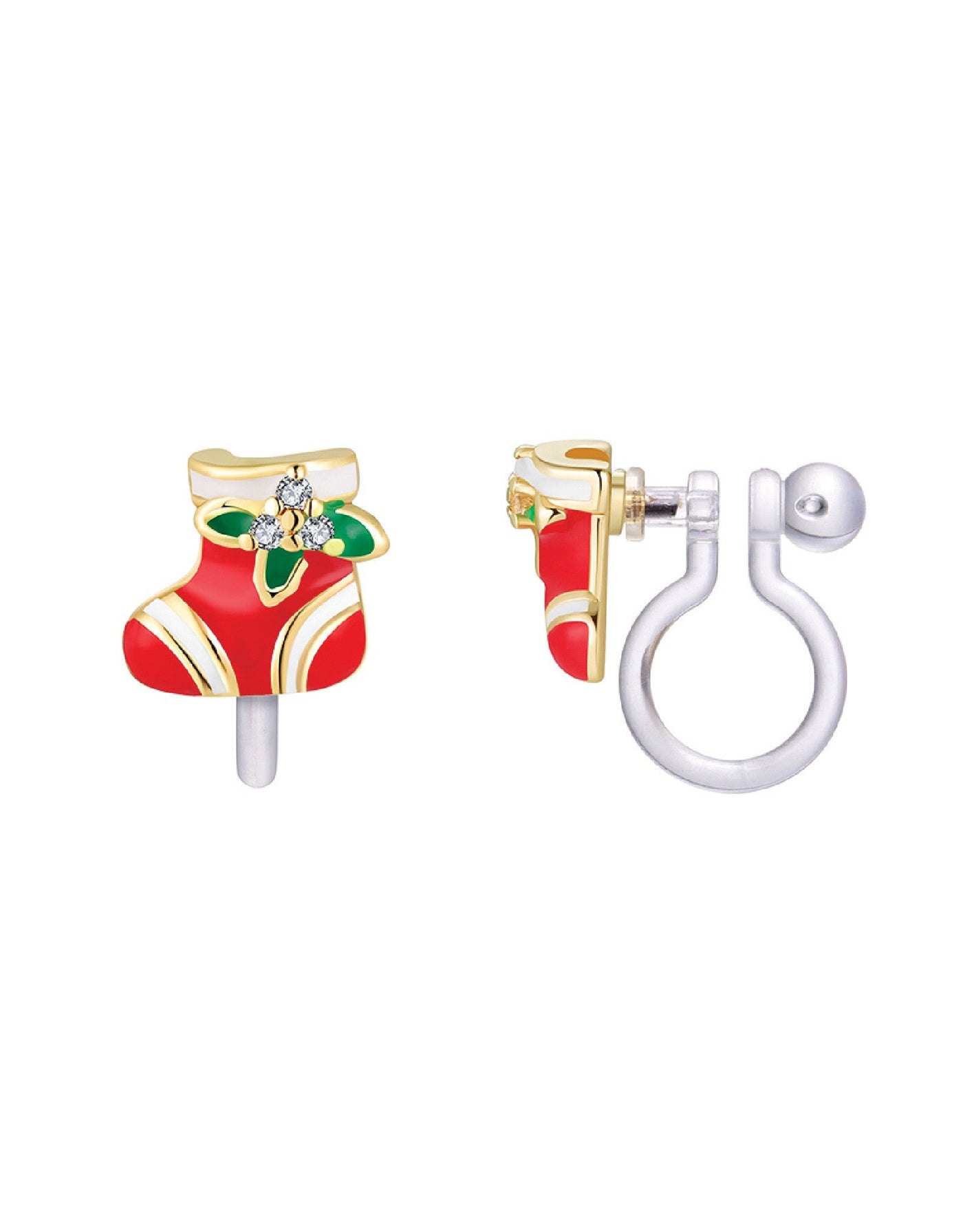 Boucles d'oreilles à clip en émail - Bas de Noël - Girl Nation
