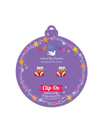 Boucles d'oreilles à clip en émail - Bas de Noël - Girl Nation