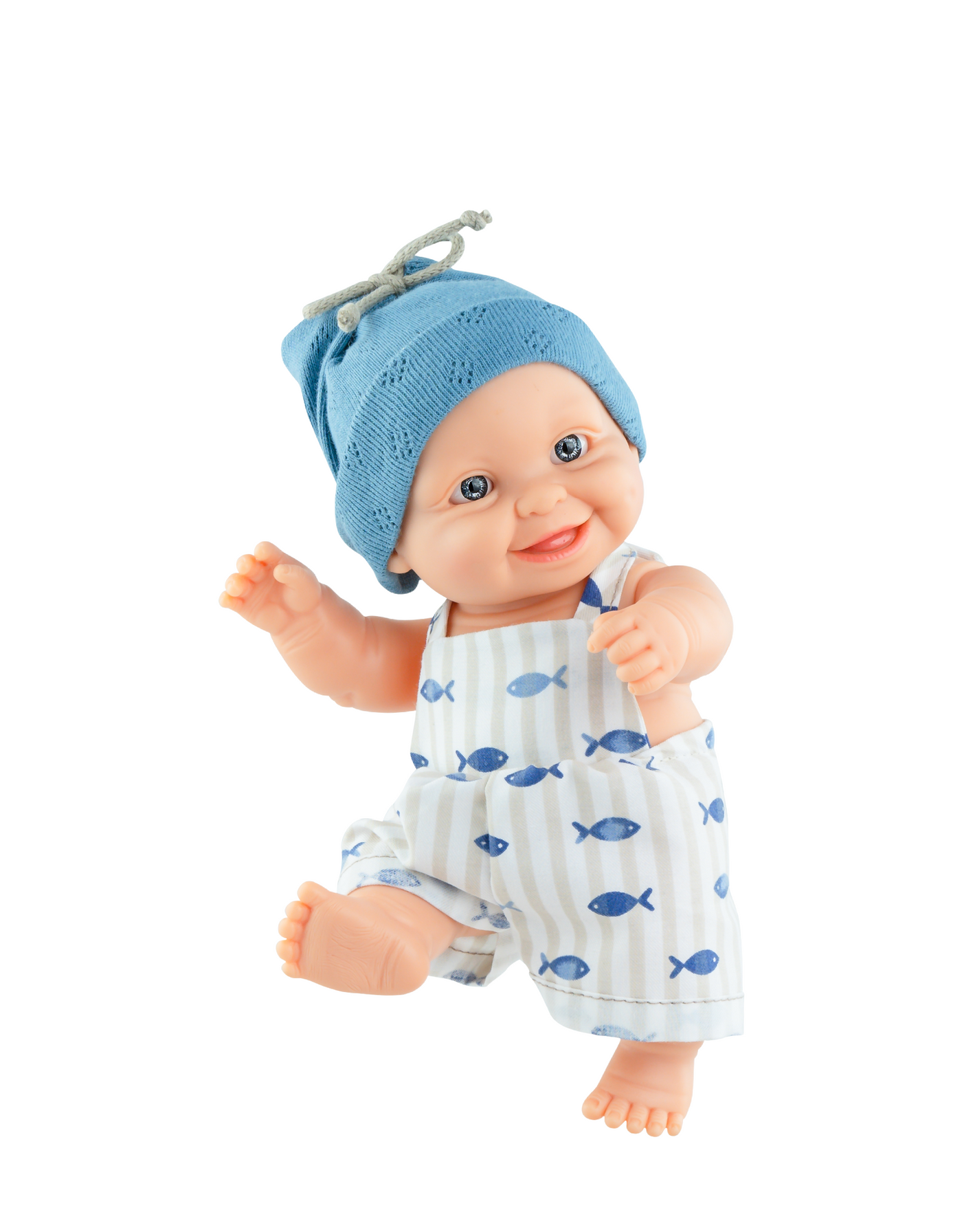 Peques doll - Teo with fish overalls and blue hat - Paola Reina