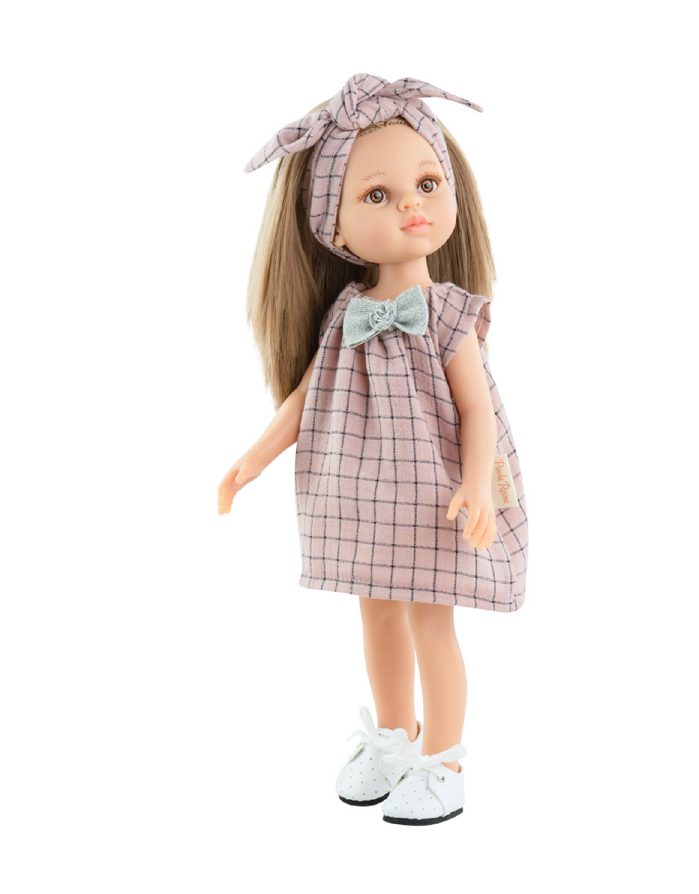 Las Amigas doll - Annie pink dress and headband with checks - Paola Reina