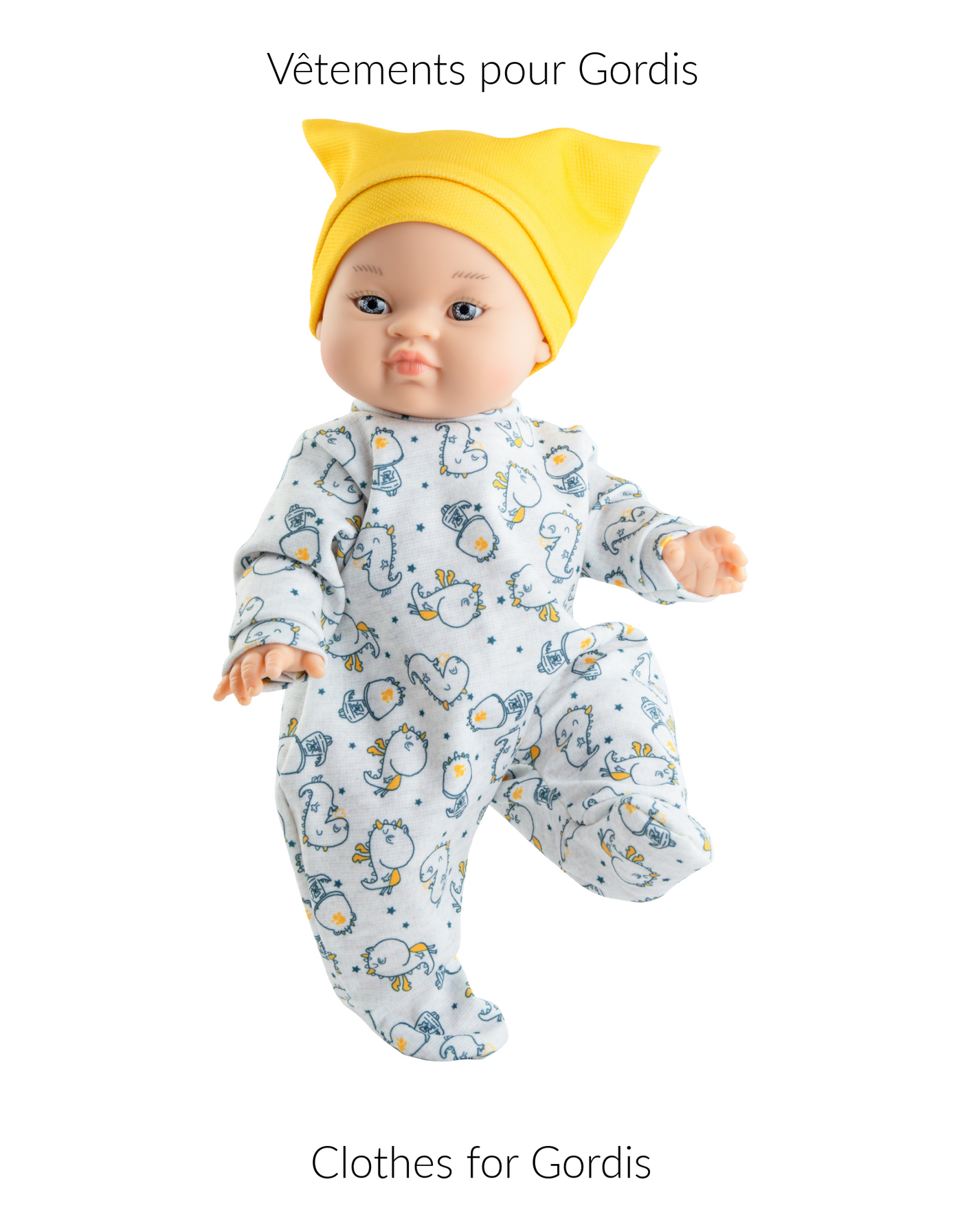 Gordis doll clothes - Dinosaur pajamas and yellow hat - Paola Reina