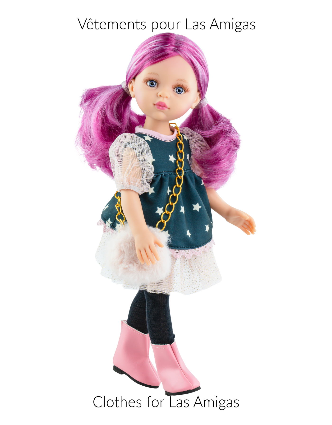 Las Amigas doll clothes - Star dress with pink handbag - Paola Reina