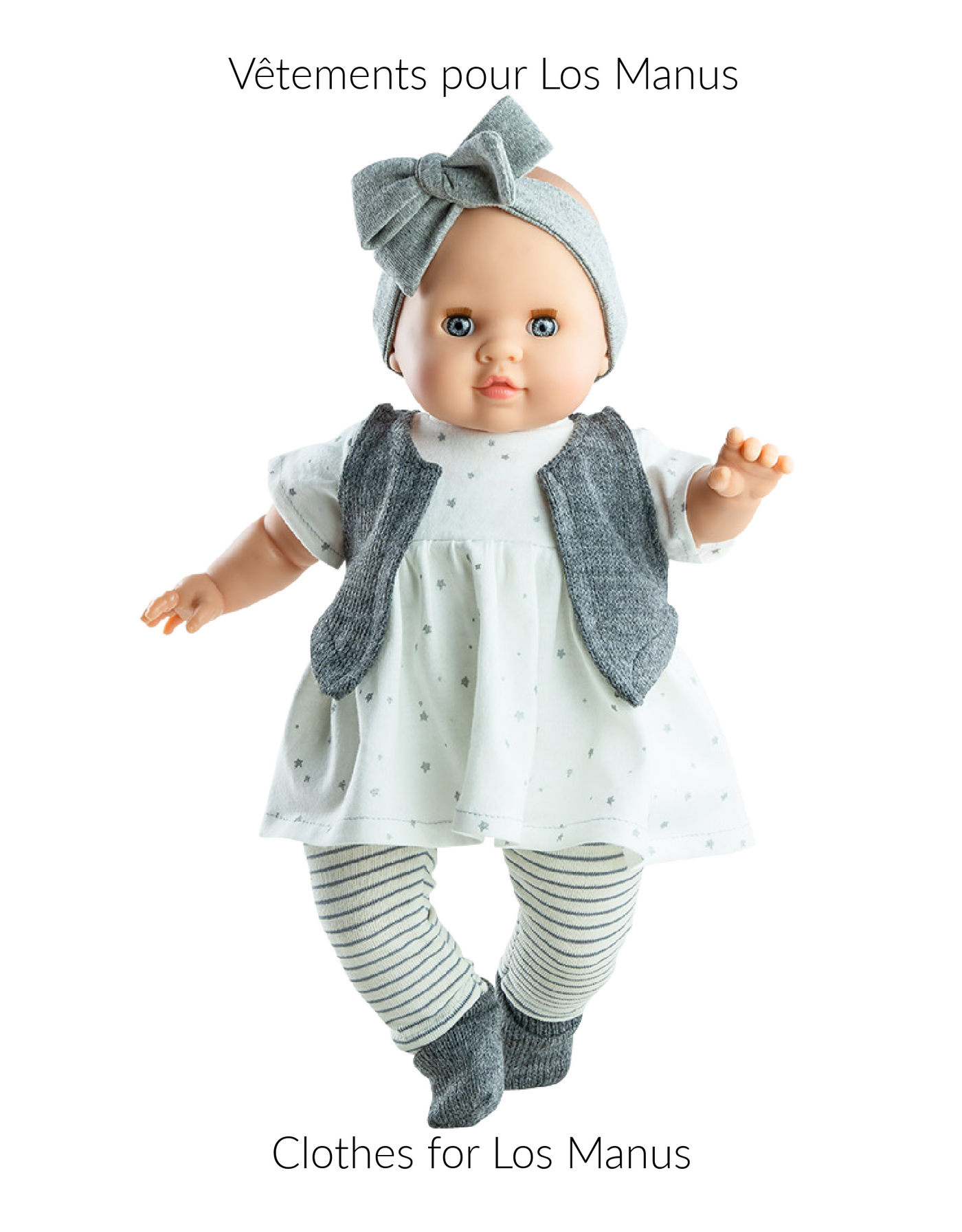 Vêtement pour poupée Los Manus - Robe blanche, legging ligné, veste et bandeau gris - Paola Reina