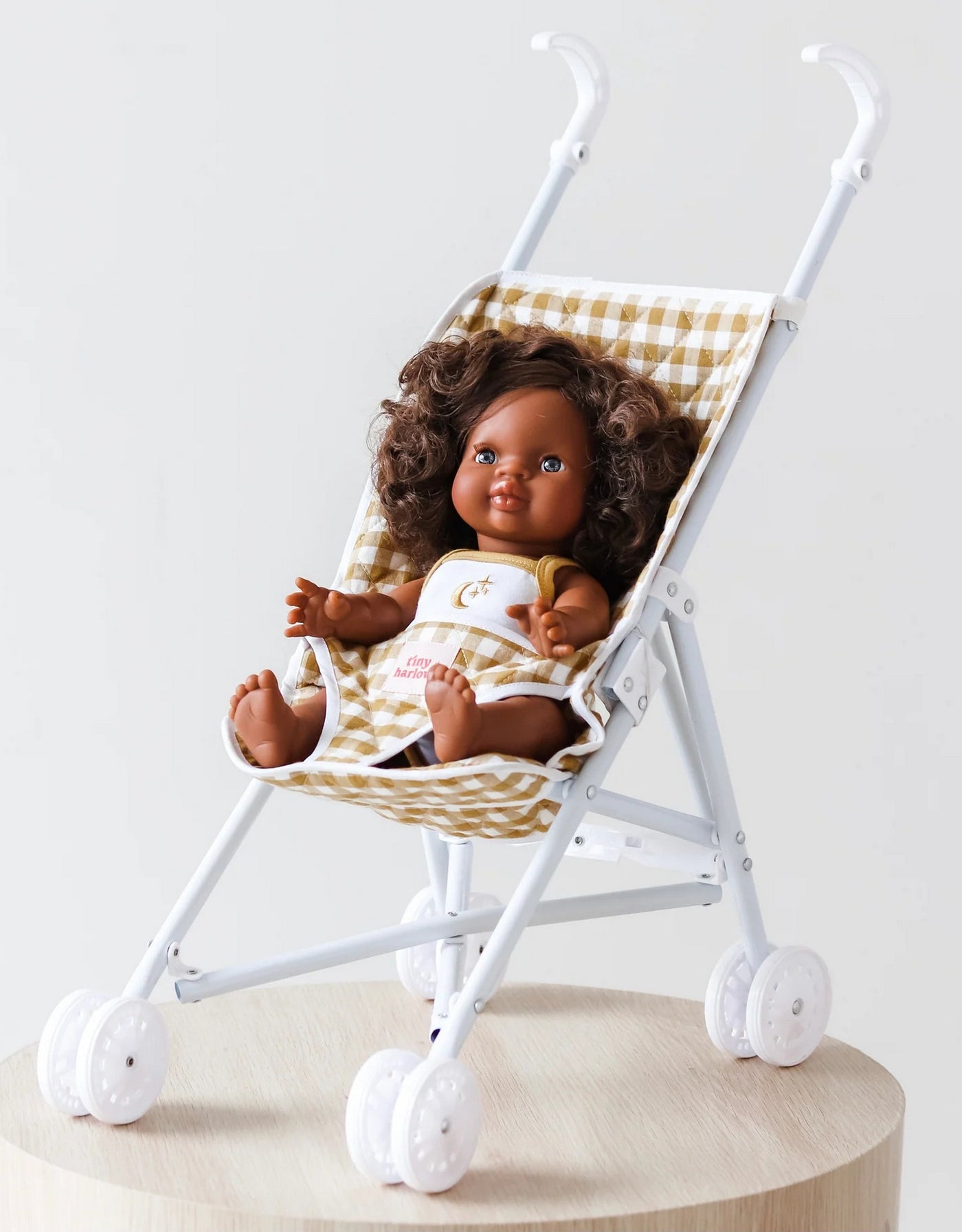 Doll stroller - Gingham mustard - Tiny Harlow
