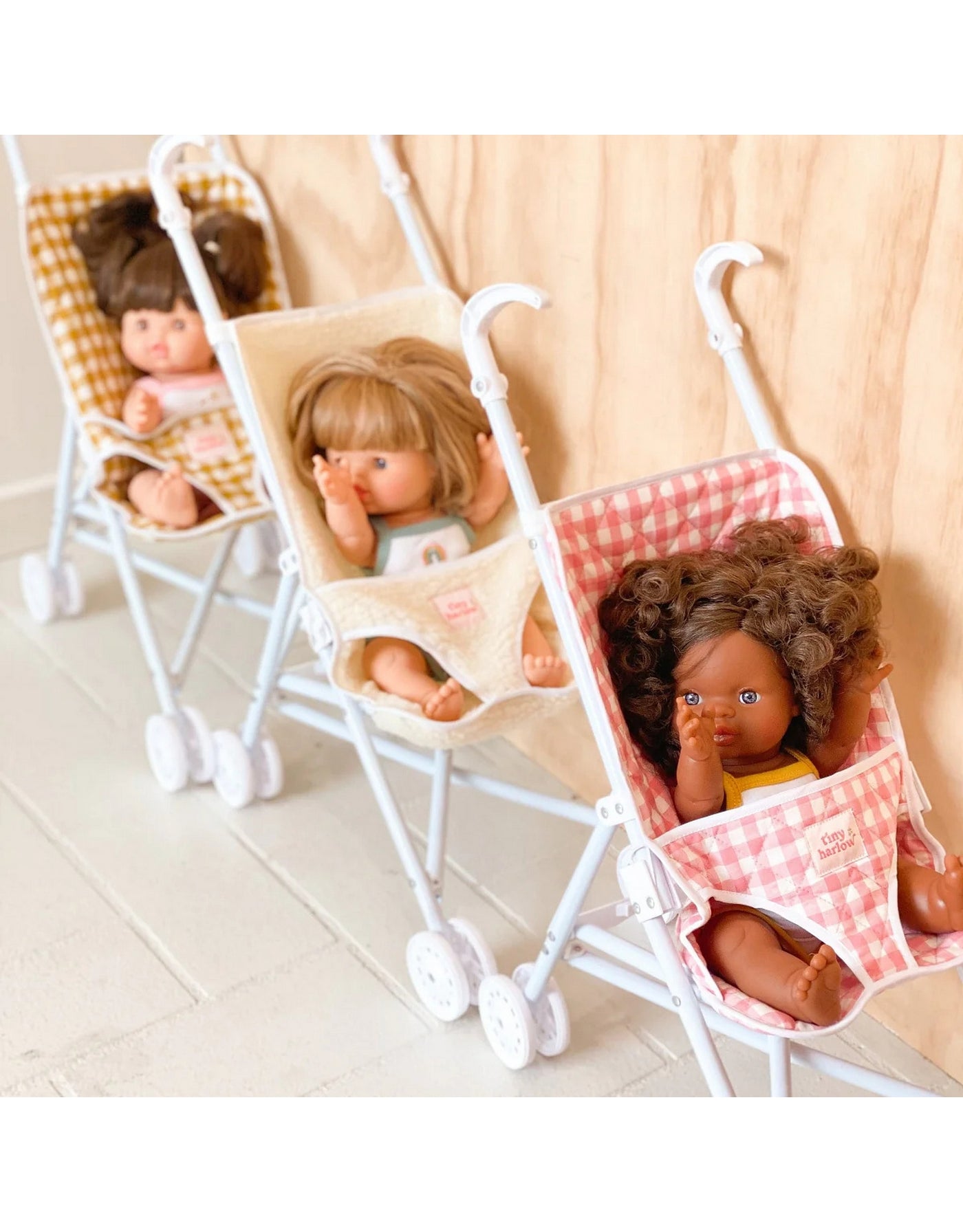 Doll stroller - Pink gingham - Tiny Harlow