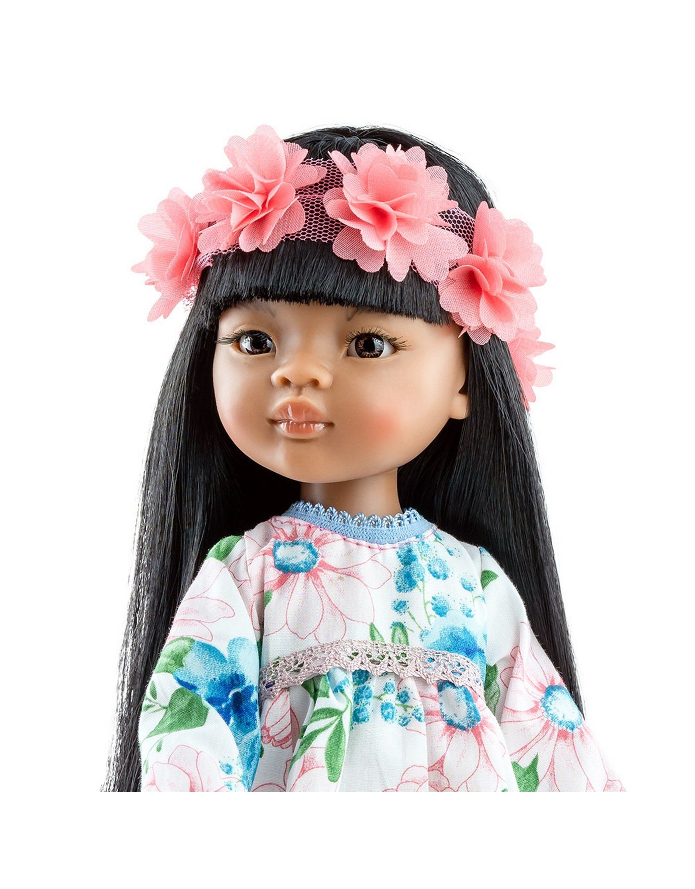 Las Amigas Doll - Meily with white dress with blue flowers and a flower crown - Paola Reina