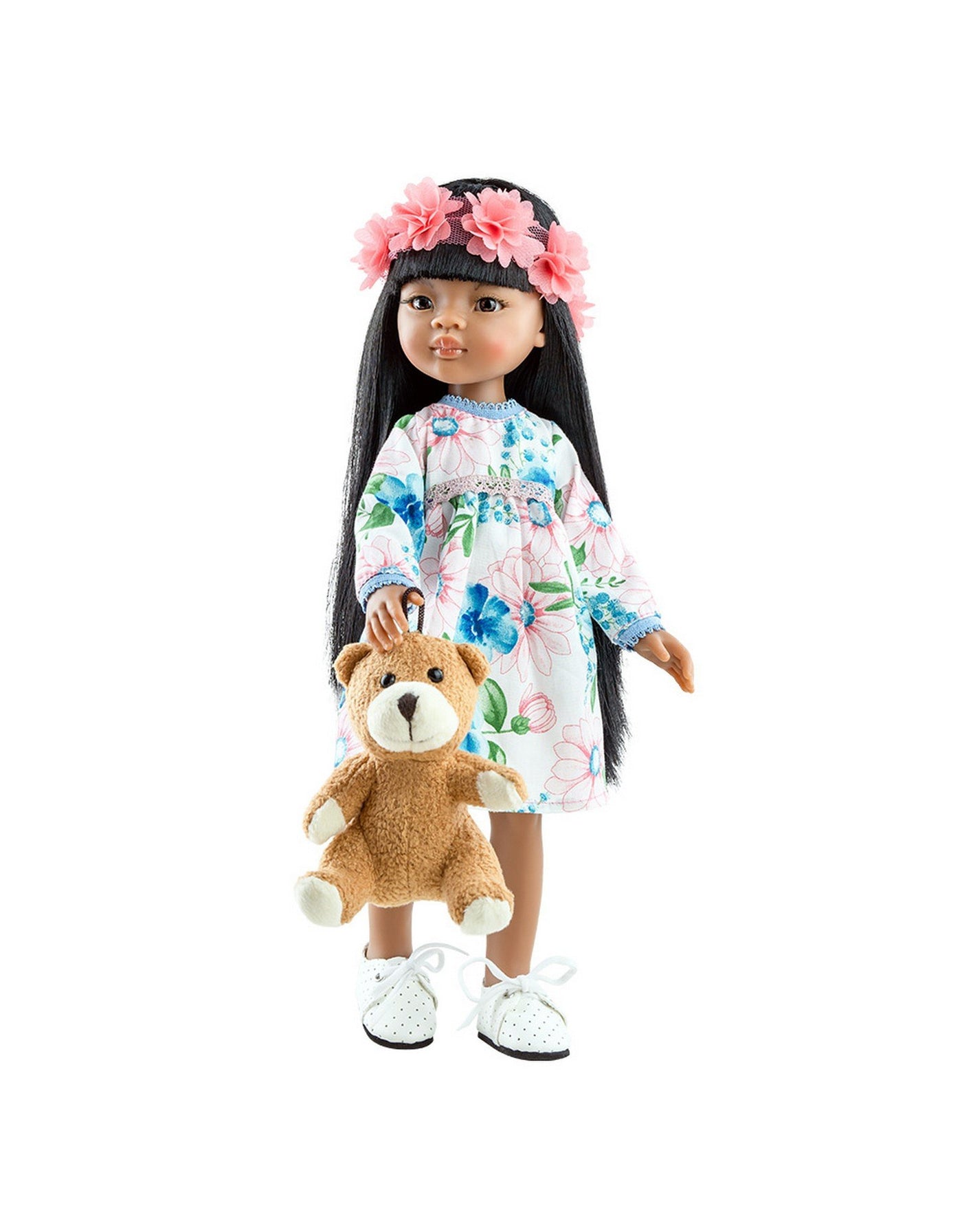 Las Amigas Doll - Meily with white dress with blue flowers and a flower crown - Paola Reina