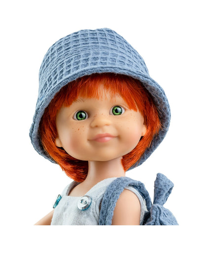 Las Amigas Doll - Cris with white plaid romper and blue hat - Paola Reina