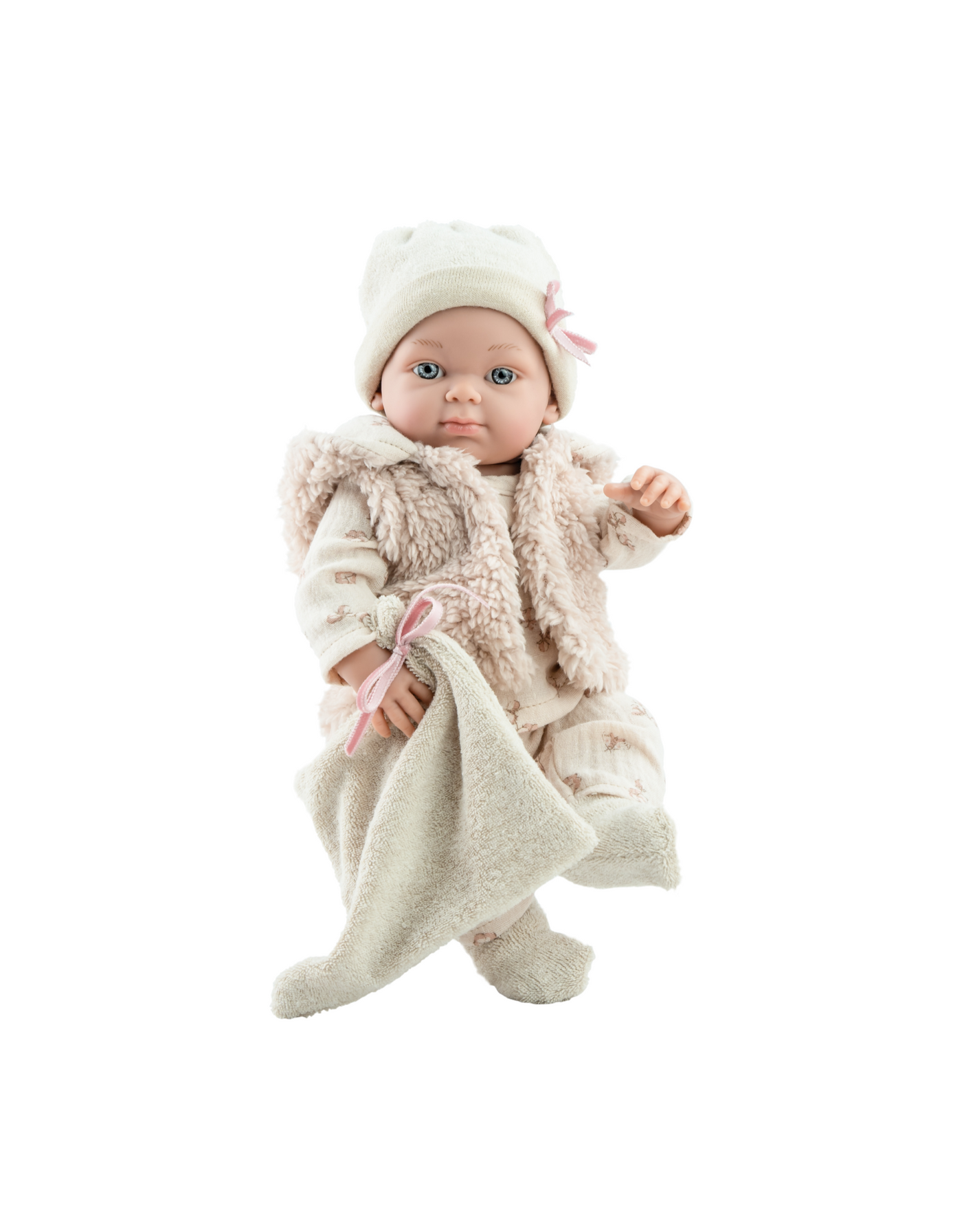 Poupée Mini Pikolines - Bébé fille avec veste sans manche et sa doudou - Paola Reina