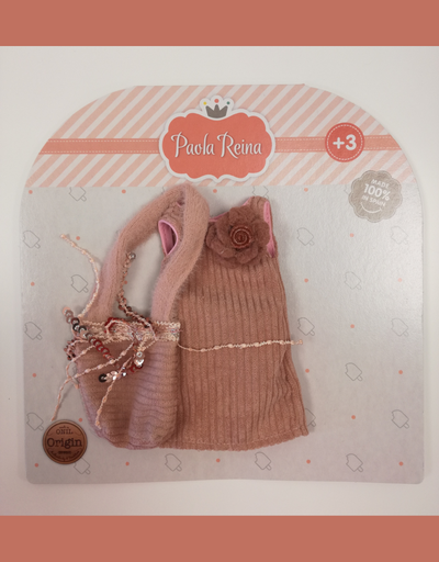 Vêtement pour poupée Las Amigas - Robe rose en velours cotelé et sac à main - Paola Reina