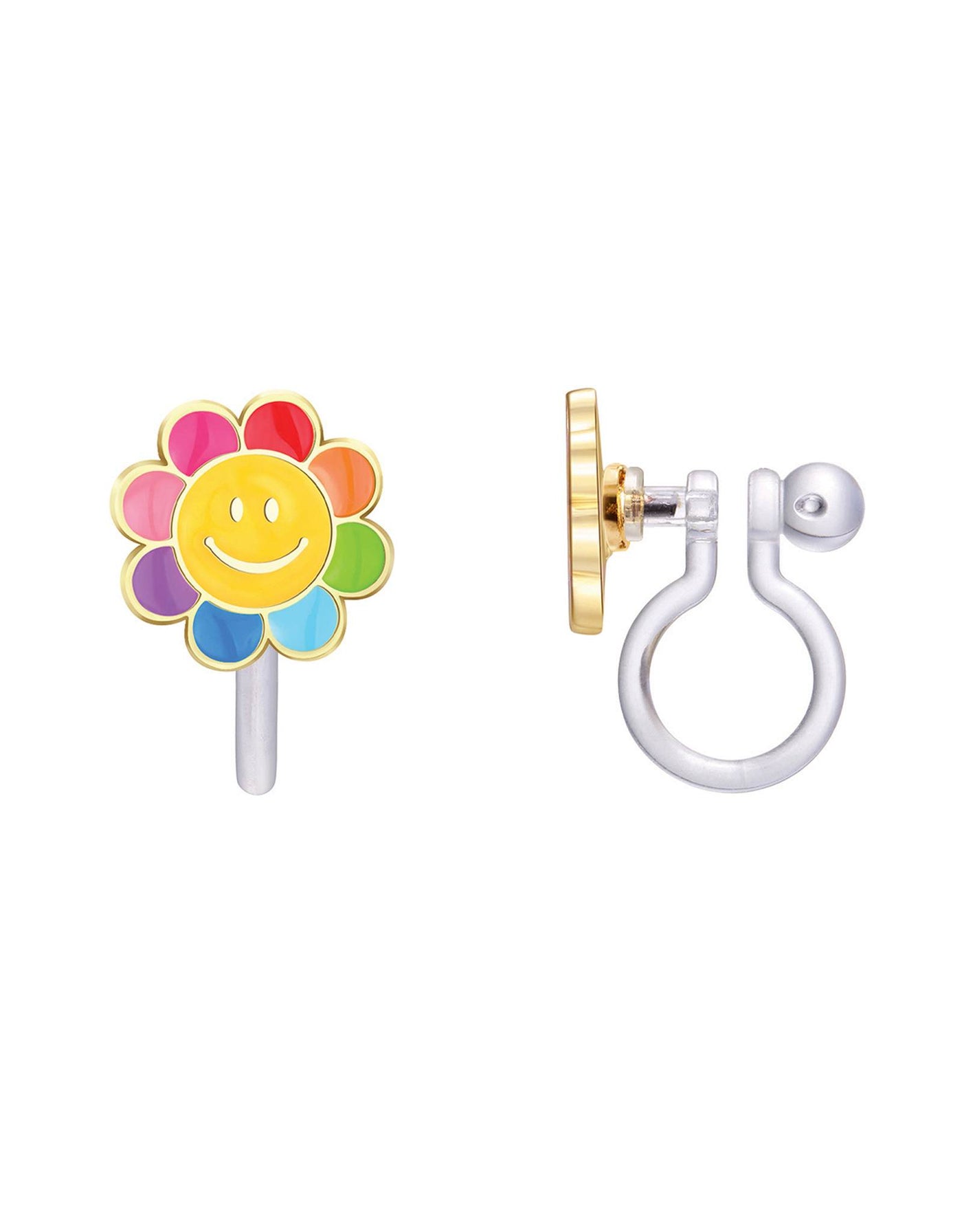 Enamel Clip-On Earrings - Happy Rainbow Flower - Girl Nation