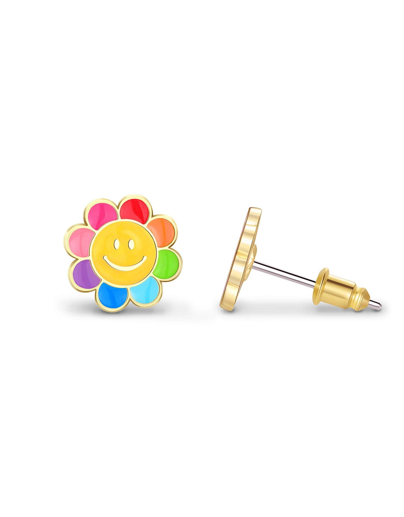 Enamel Stud Earrings - Happy Rainbow Flower - Girl Nation