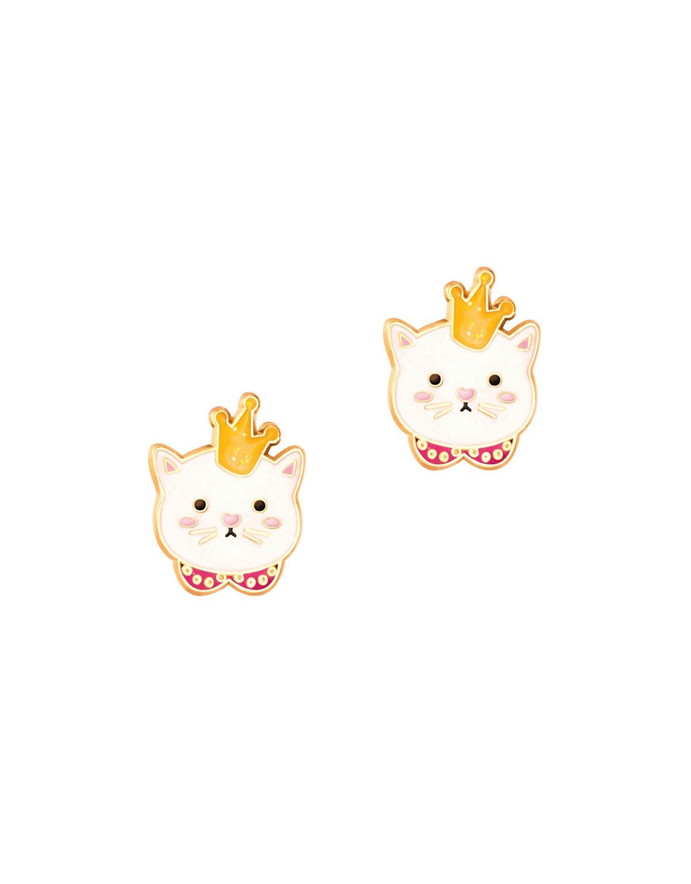 Enamel Stud Earrings - Crowned Cat - Girl Nation