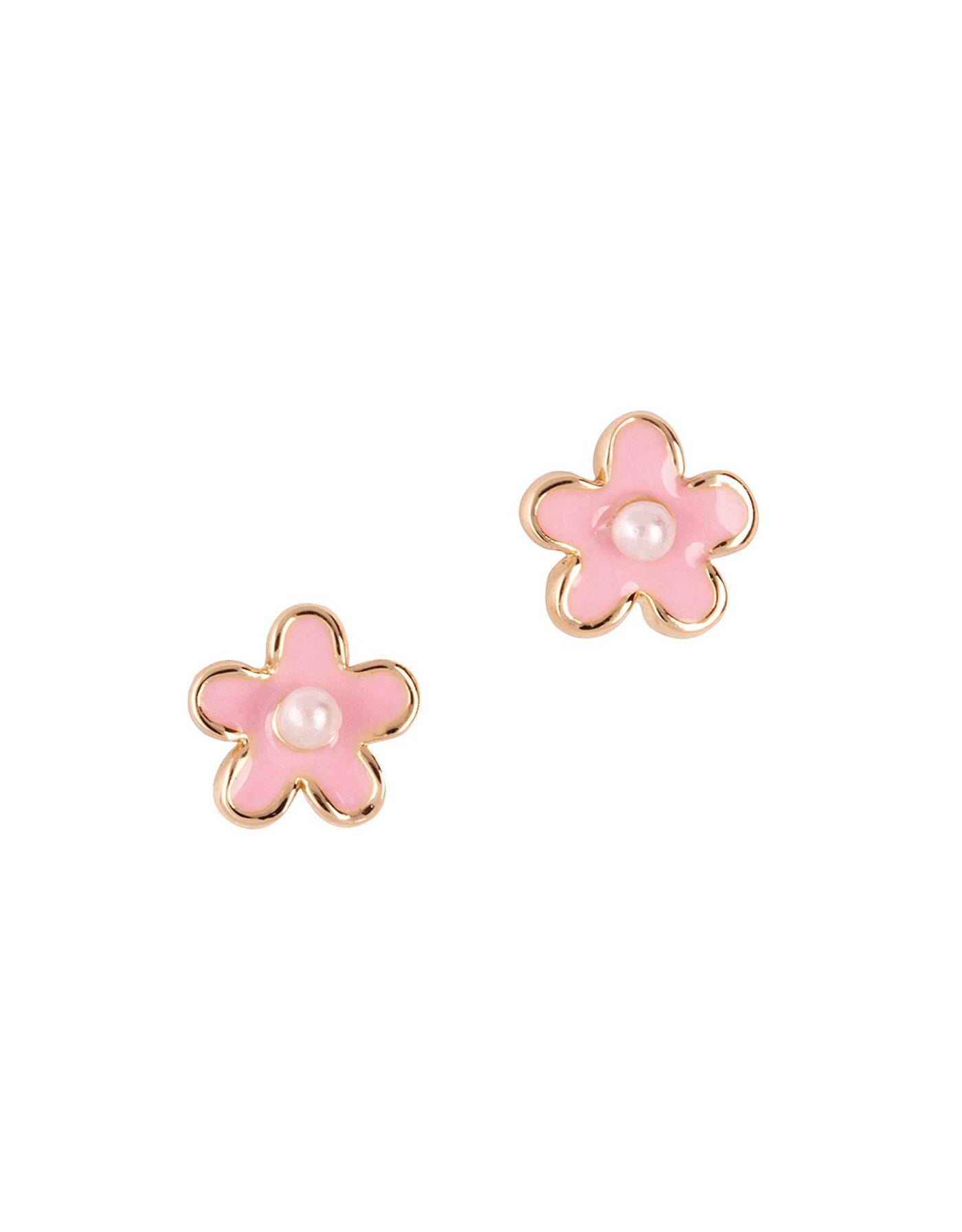 Enamel Stud Earrings - Pearl & Pink Flower - Girl Nation