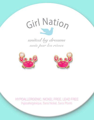 Boucles d'oreilles en émail (paquet de 2)- Crabe avec perle - Girl Nation
