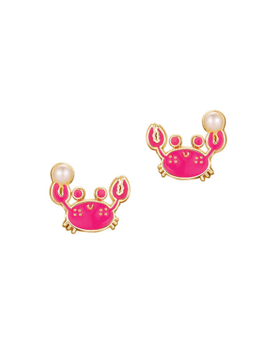 Boucles d'oreilles en émail (paquet de 2)- Crabe avec perle - Girl Nation
