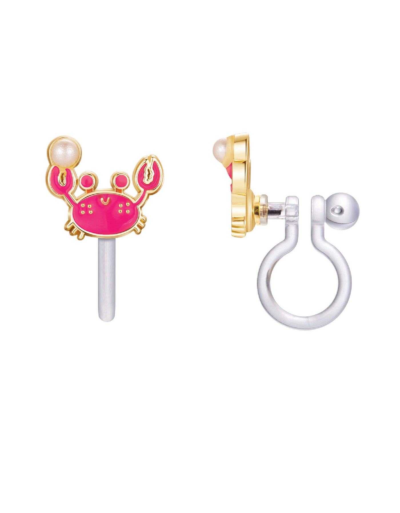 Enamel clip-on earrings (2-pack) - Crab with pearl - Girl Nation