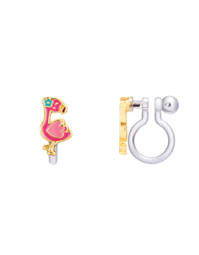 Enamel clip-on earrings (pack of 2) - Fantastic flamingo - Girl Nation