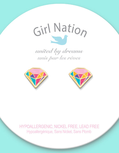 Enamel Earrings (pack of 2) - Multicolor Diamond - Girl Nation