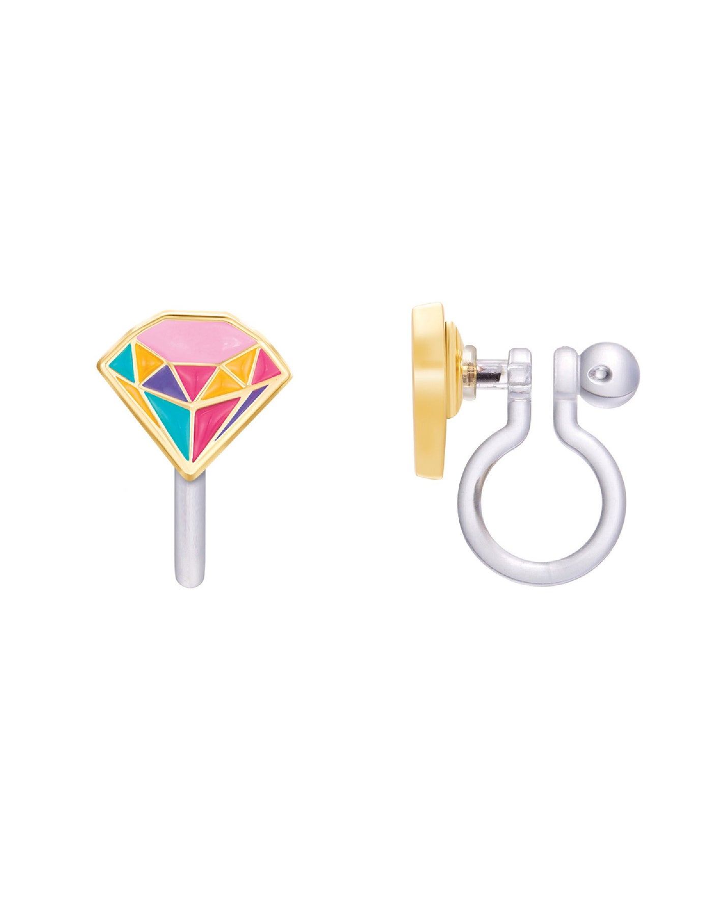 Enamel clip-on earrings (2-pack) - Multicolored diamond - Girl Nation