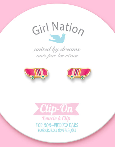 Boucles d'oreilles à clip en émail (paquet de 2) - Planche à roulettes - Girl Nation