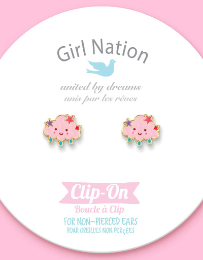 Boucles d'oreilles à clip en émail (paquet de 2) - Nuage rose avec étoiles - Girl Nation