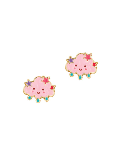 Boucles d'oreilles en émail (paquet de 2)- Nuage rose avec étoiles - Girl Nation