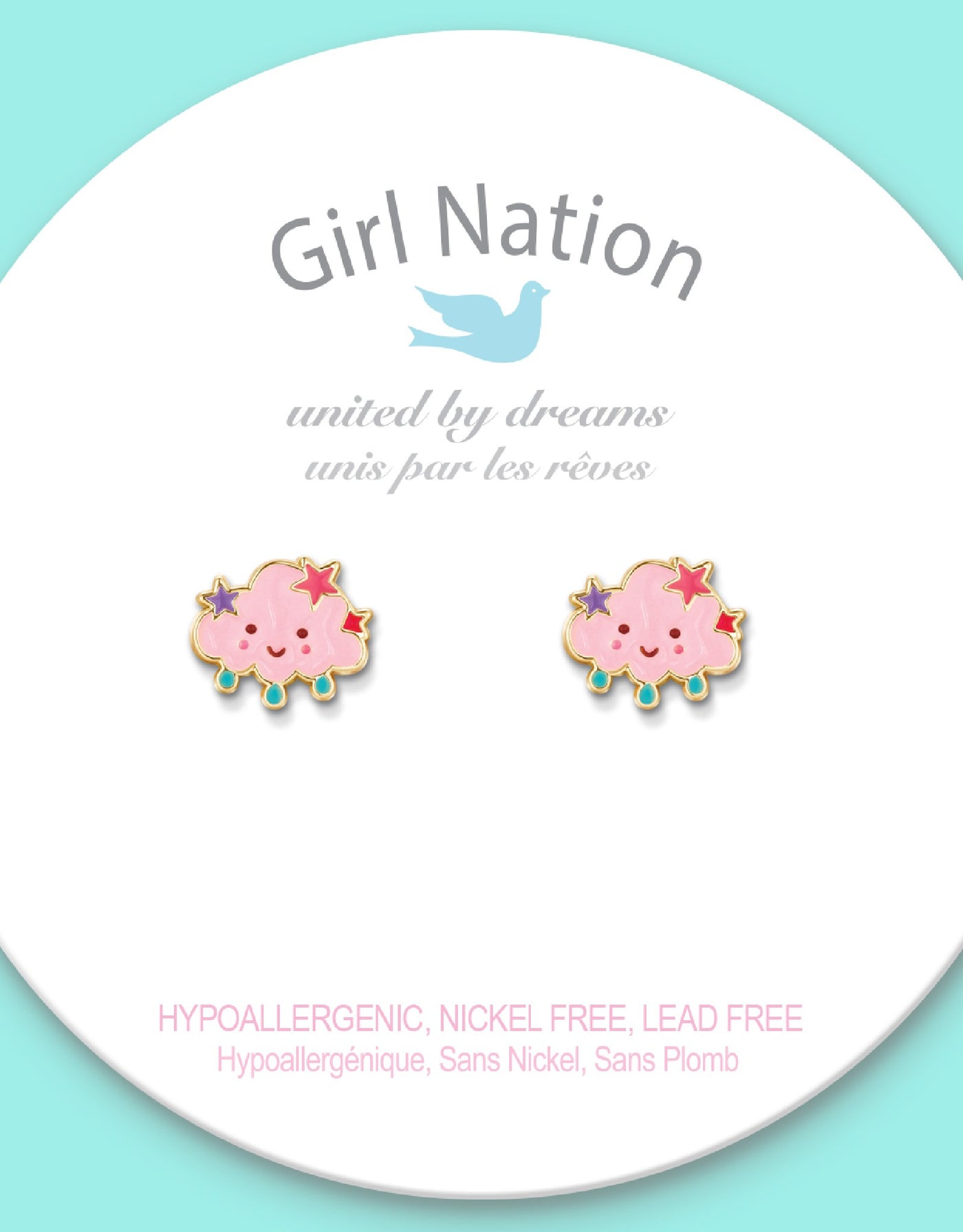 Boucles d'oreilles en émail (paquet de 2)- Nuage rose avec étoiles - Girl Nation