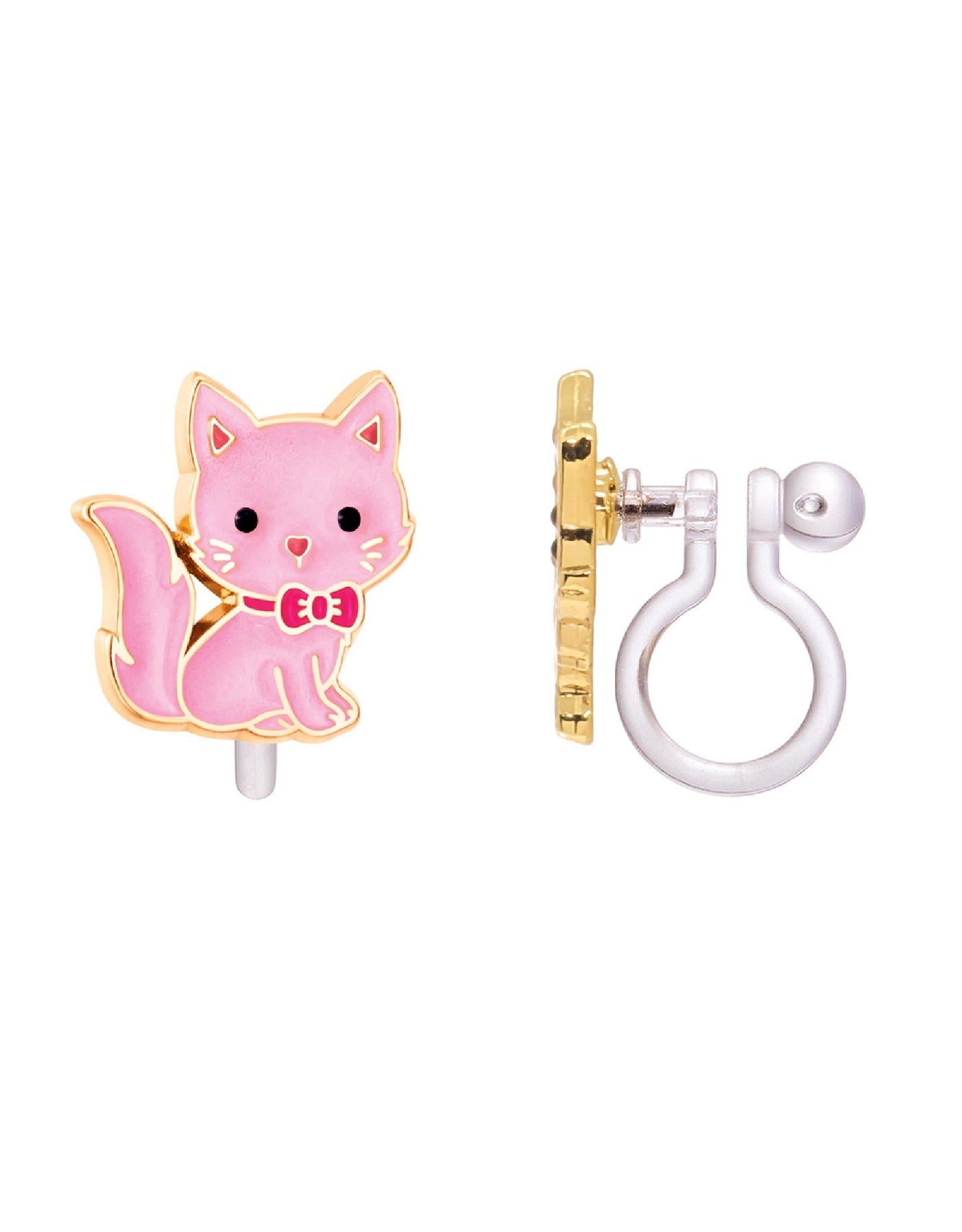 Enamel clip-on earrings (2-pack) - Pink Cat - Girl Nation
