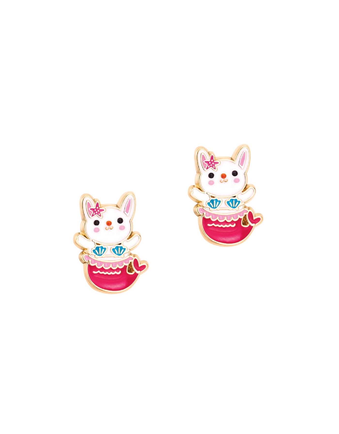Enamel Earrings (2 Pack) - Pink Mermaid Bunny - Girl Nation