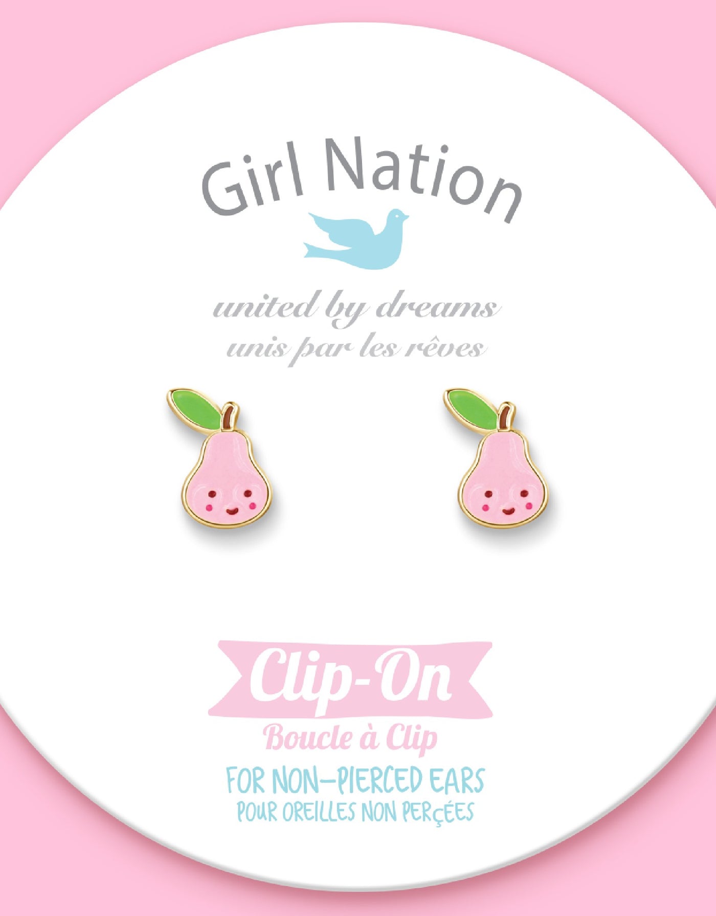 Boucles d'oreilles à clip en émail (paquet de 2) - Poire rose - Girl Nation