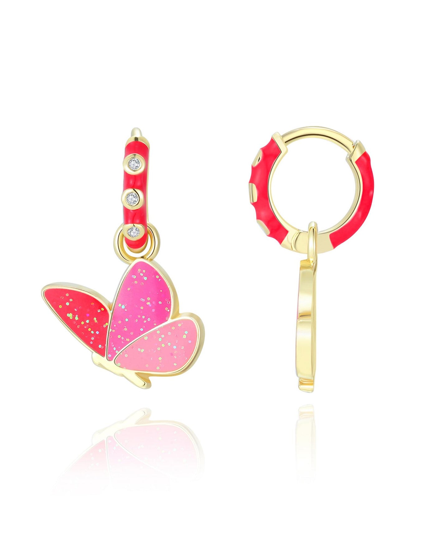 Hinged dangling earrings (2-pack) - Glitter Butterfly - Girl Nation