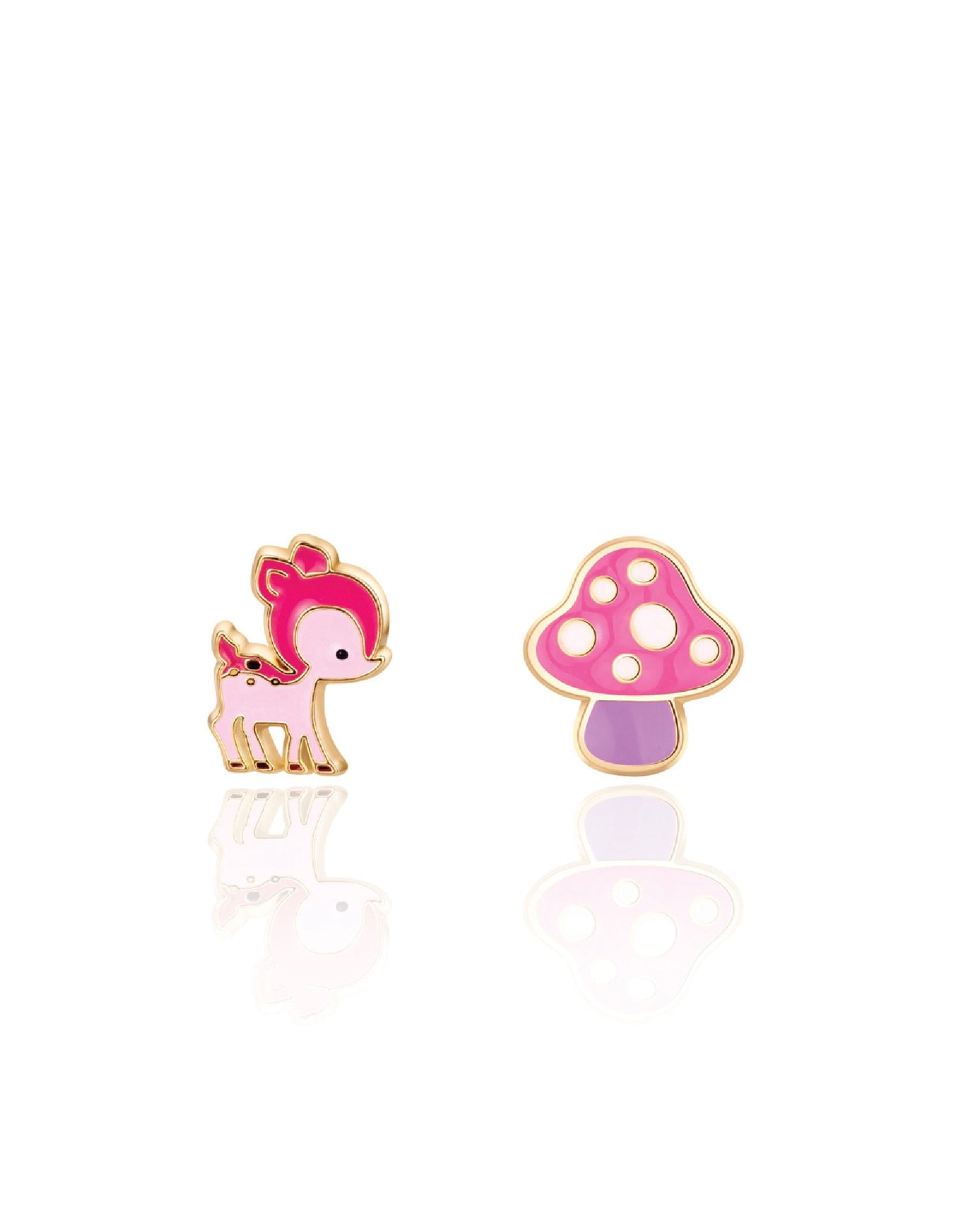 Enamel Earrings (pack of 2) - Little Fawn and Pink Mushroom - Girl Nation