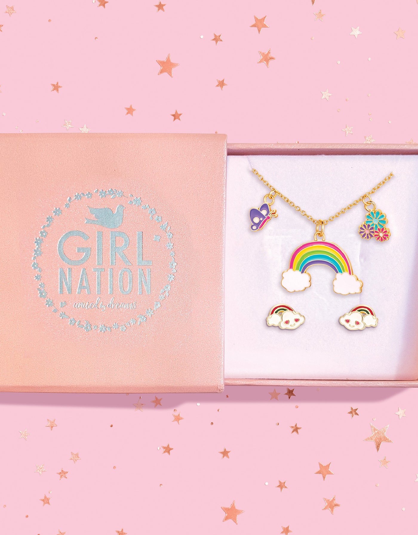Fantasy necklace and earrings gift set - Rainbow and cloud - Girl Nation