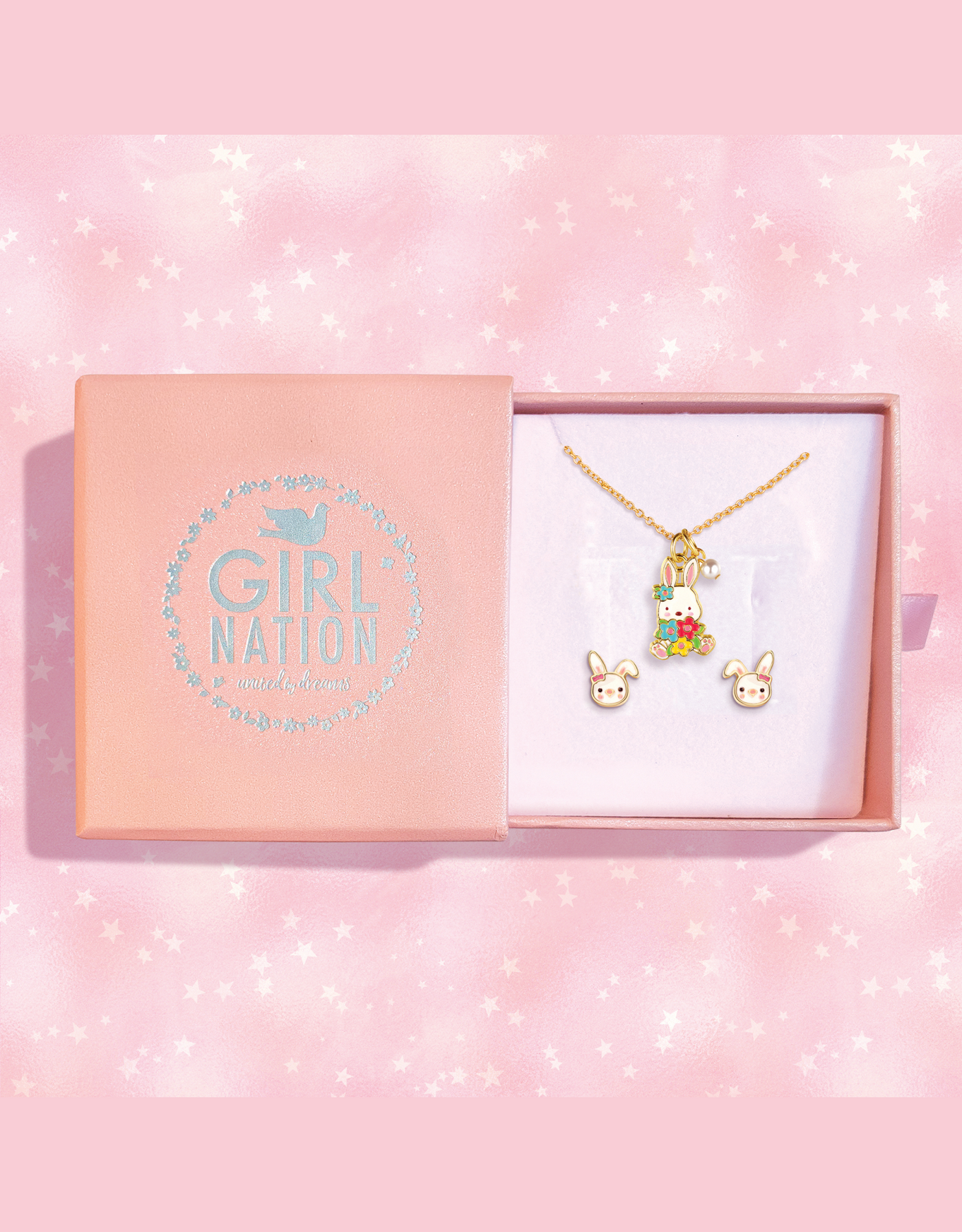 Fantasy necklace and earrings gift set - Bunny and flowers - Girl Nation