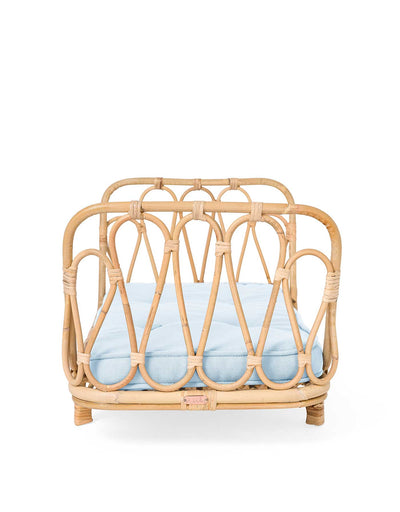 Rattan doll bed - Blue - Poppie Toys